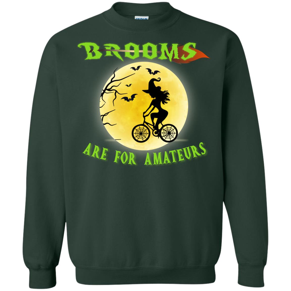 Brooms Are For Amateurs Witches Ride A Bicycle Funny Halloween Shirt Forest Green