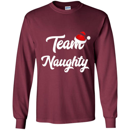 Christmas T-shirt Team Naughty Nice Santa Hat T-shirt Maroon