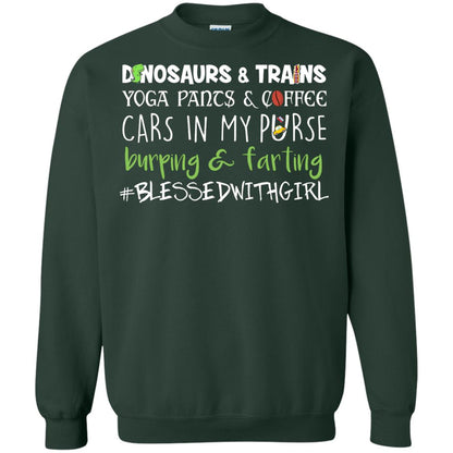 Dinosaurs And Trains Yoga Pants Coffee Cars In My Purse Buring Farting Mom Of Girls Shirt Forest Green