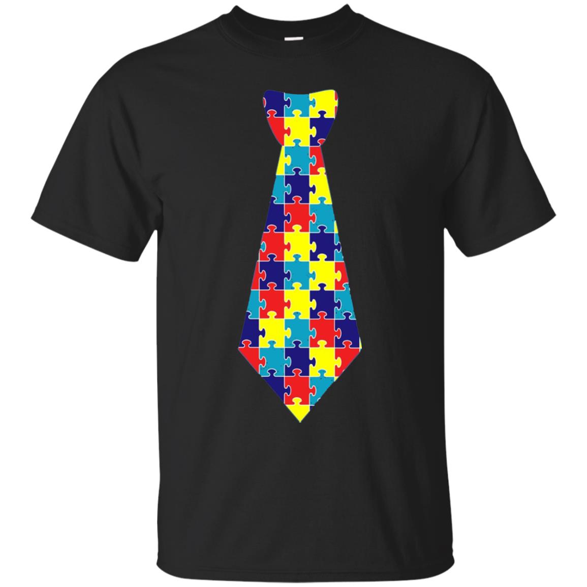 Autism Awareness T-shirt Puzzle Neck Tie 2018 Black