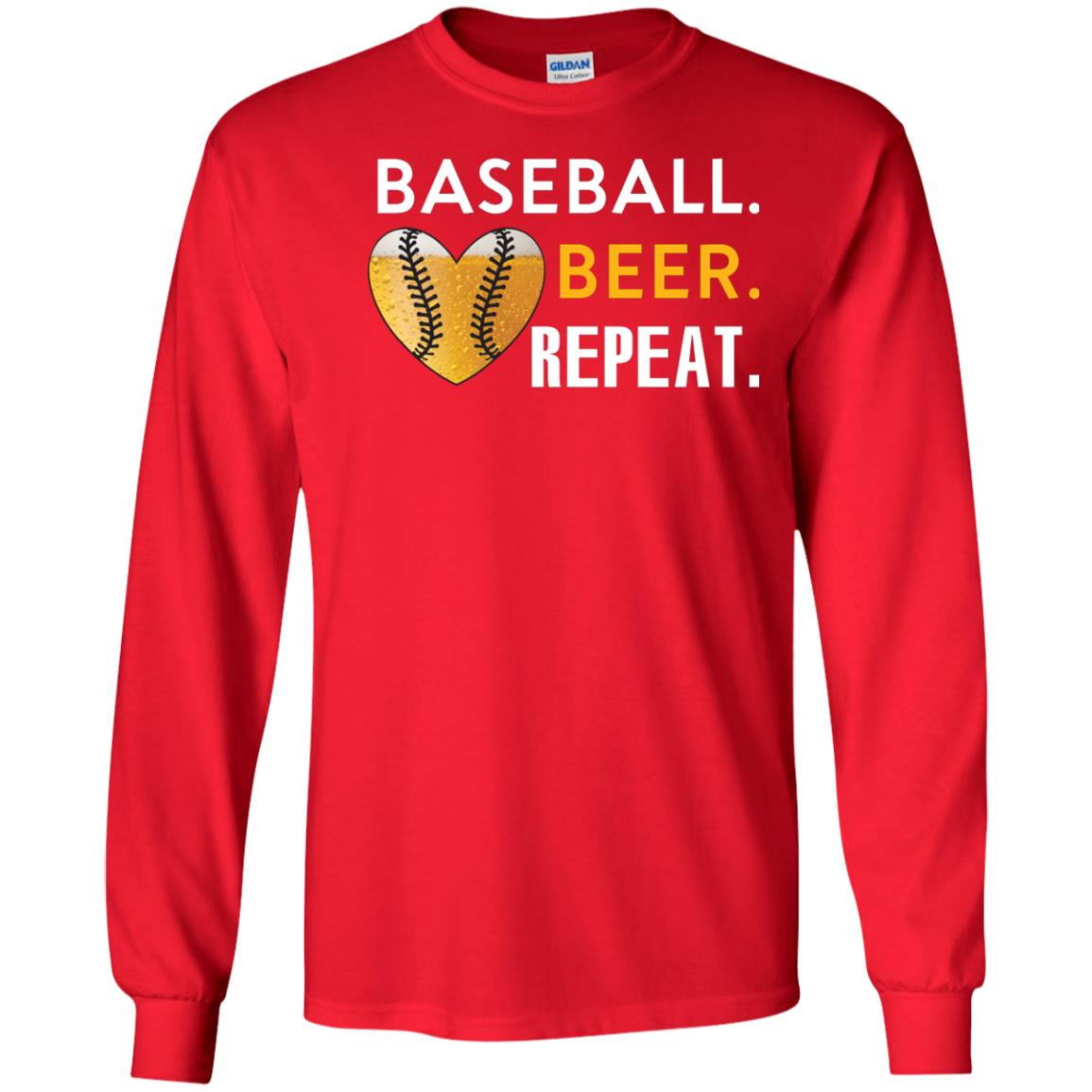 Baseball Lover T-shirt Beer Repeat Red
