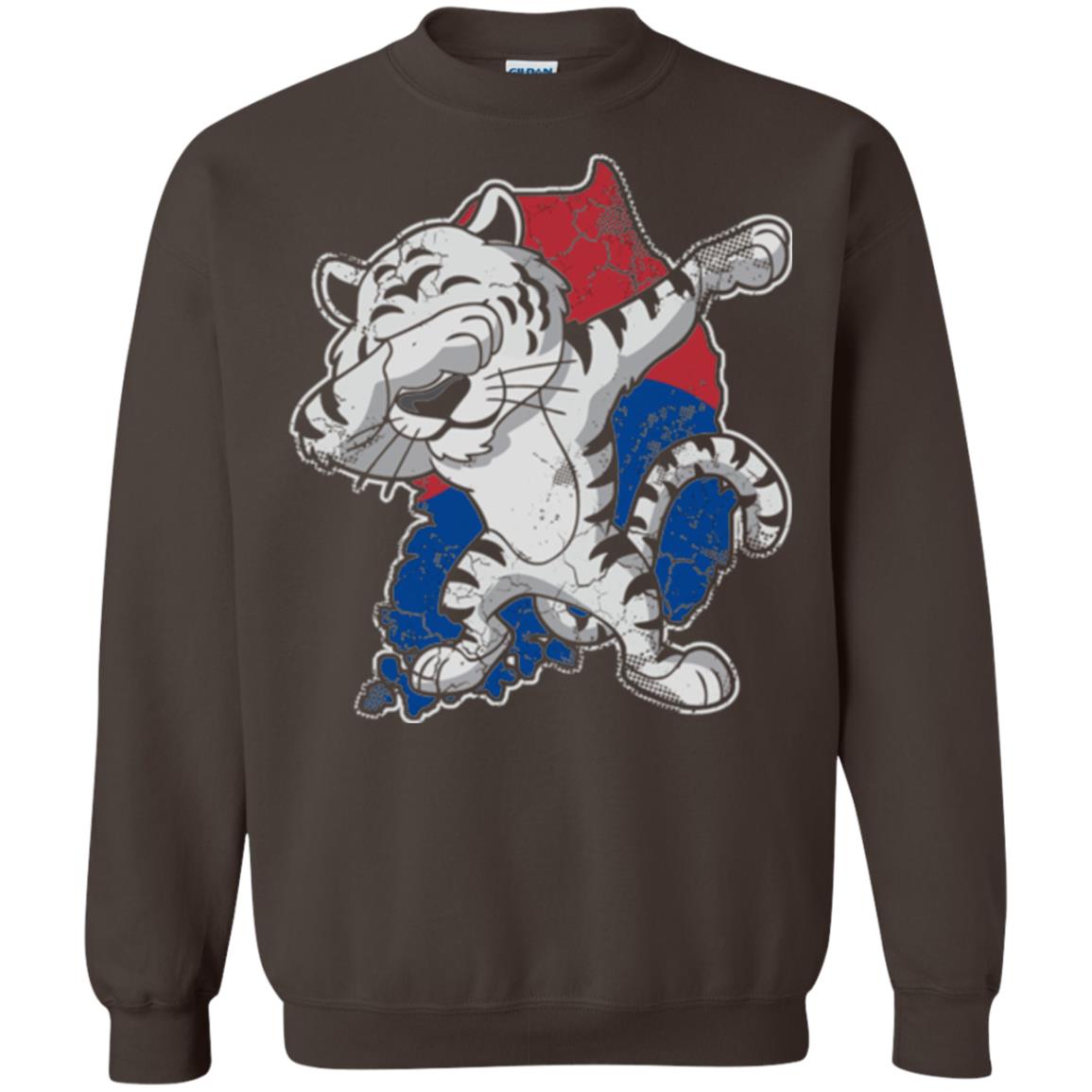 Dabbing White Tiger South Korea Flag T-shirt Dark Chocolate