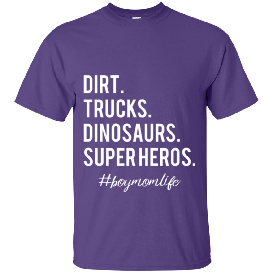 Dirt Trucks Dinosaurs Super Heros #boymomlife Mommy T-shirt Purple