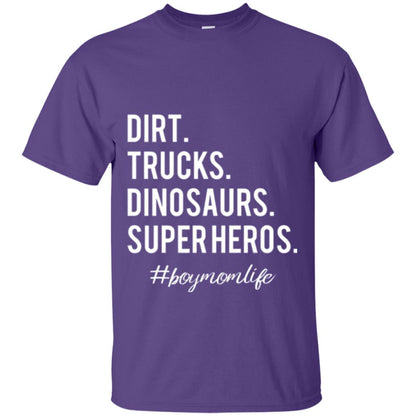 Dirt Trucks Dinosaurs Super Heros #boymomlife Mommy T-shirt Purple