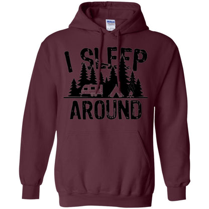 Funny Camping T-shirt I Sleep Around Maroon