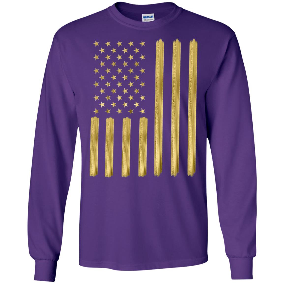 Faux Gold Paint American Flag T-shirt Purple