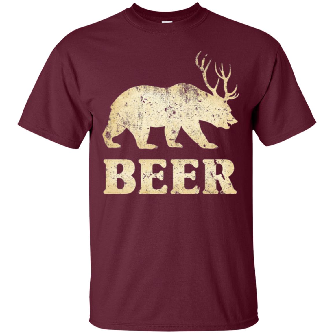 Beer T-shirt Vintage Bear Deer Maroon