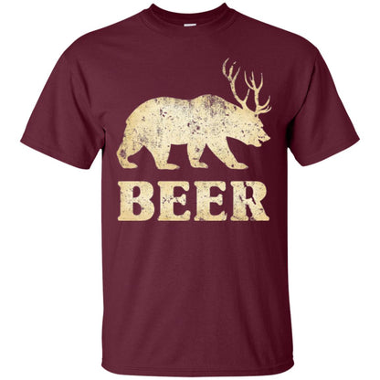 Beer T-shirt Vintage Bear Deer Maroon