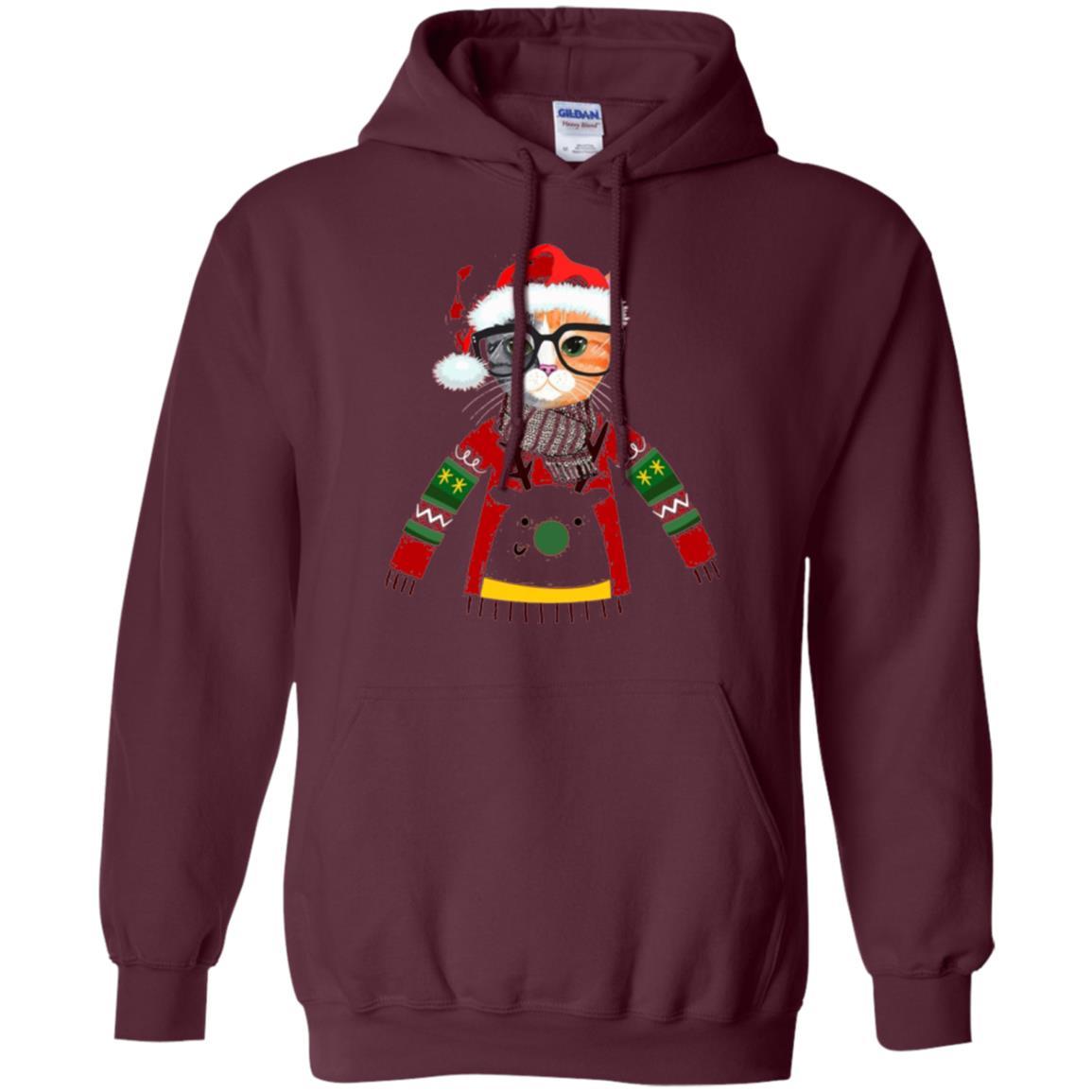 Christmas T-shirt Cat Lover Meowy Christmas T-shirt Maroon