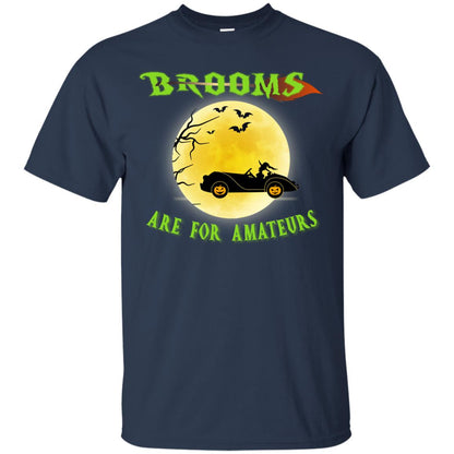 Brooms Are For Amateurs Witches Drive Car Funny Halloween Shirt Navy
