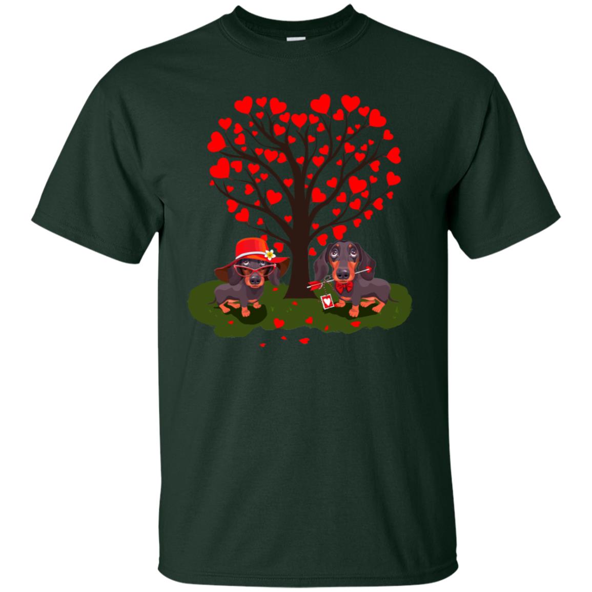 Valentine Dachshund Couple Heart Tree Shirt Forest