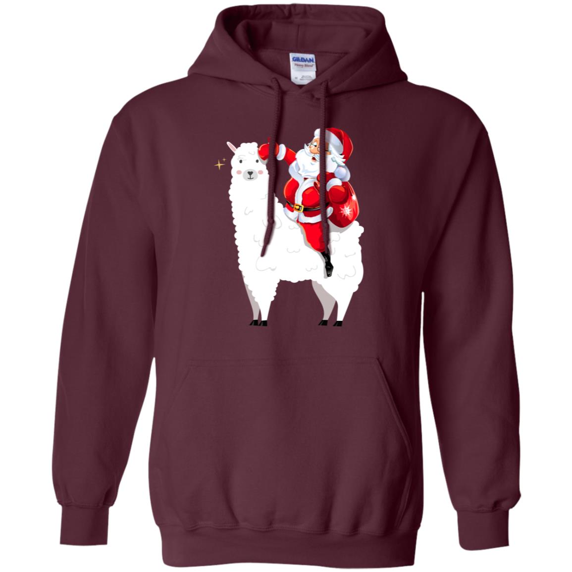 Alpaca Llama And Santa Claus X-mas Gift Shirt Maroon