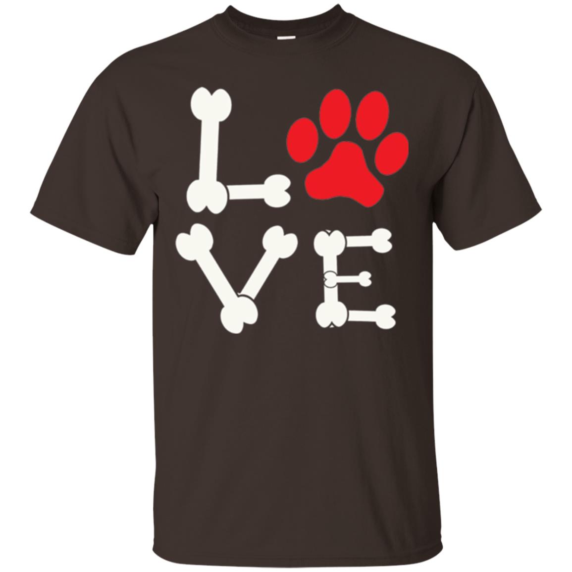 Love My Dog Red Pawprint Dog Bones T-shirt Dark Chocolate