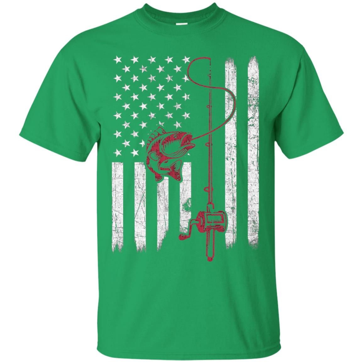 Vintage Fishing With American Flag Bass Fisherman T-shirt Irish Green