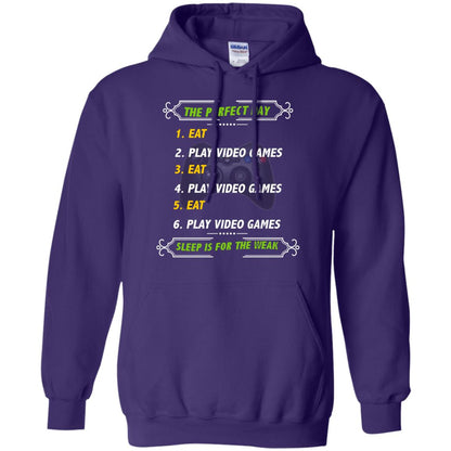 The Perfect Day Eat Play Video Games Sleep For The Weak Gaming Gift Shirt Purple