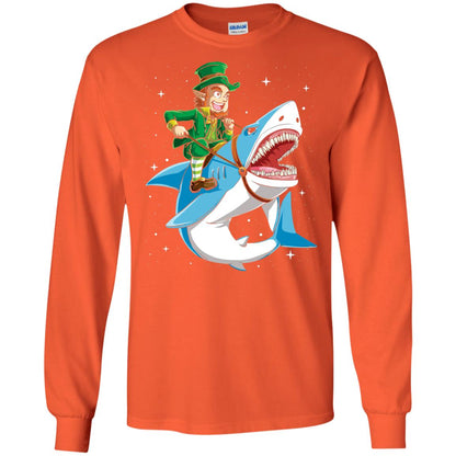 Leprechaun Riding Shark St Patricks Day T-shirt Orange