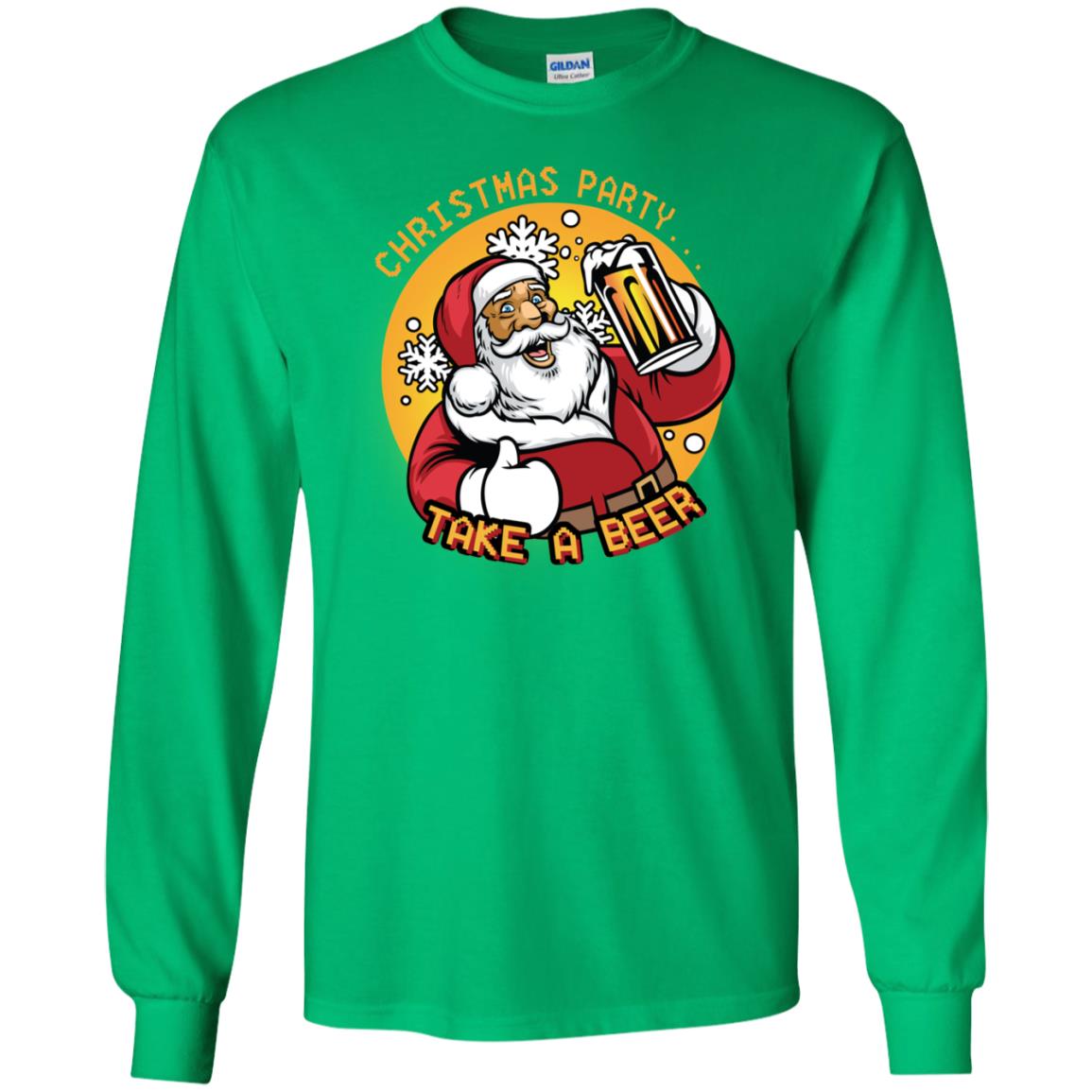 Christmas Party Take A Beer Santa X-mas Gift Shirt Irish Green