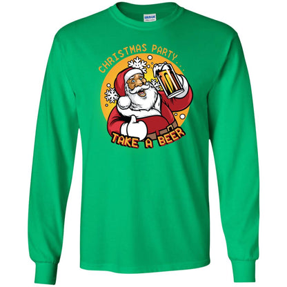 Christmas Party Take A Beer Santa X-mas Gift Shirt Irish Green