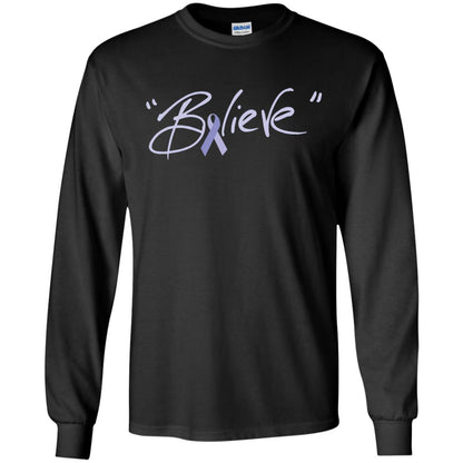 Esophageal And Stomach Cancer Awareness Shirt Periwinkle Blue Ribbon Believe Black