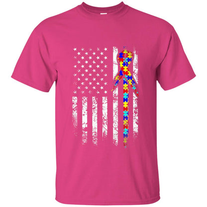 American Flag Distressed Autism Awareness T-shirt Heliconia
