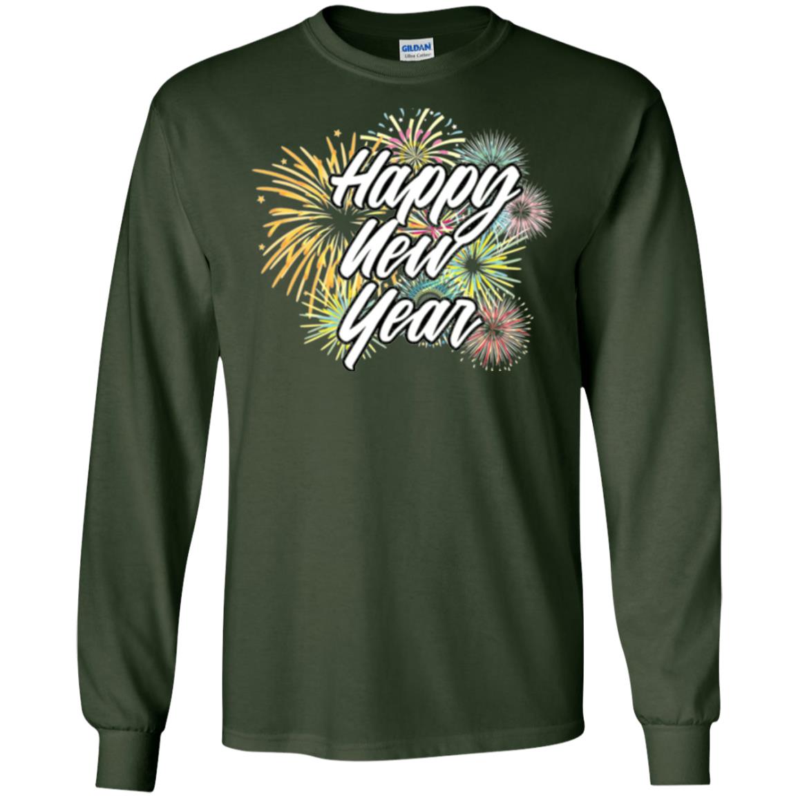 Happy New Year T-shirt Fireworks Forest Green
