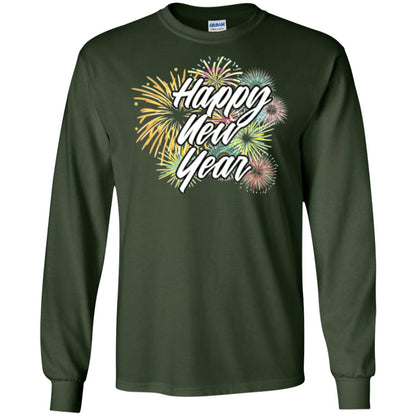 Happy New Year T-shirt Fireworks Forest Green