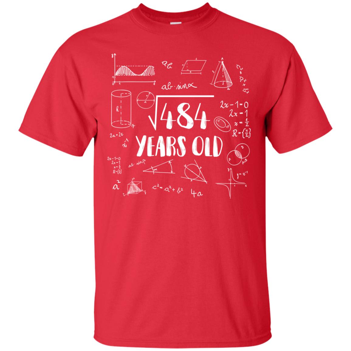 Square Root Of 484 22nd Birthday 22 Years Old Math T-shirt Red