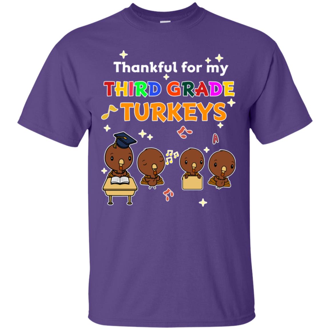 Thankful For My Third Grade Turkey Thanksgiving Shirt For 3rd Grade Teachers Purple