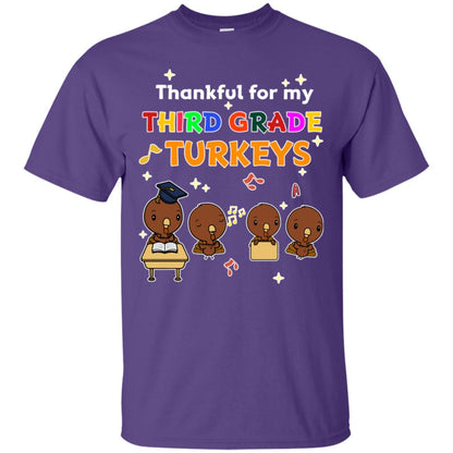 Thankful For My Third Grade Turkey Thanksgiving Shirt For 3rd Grade Teachers Purple