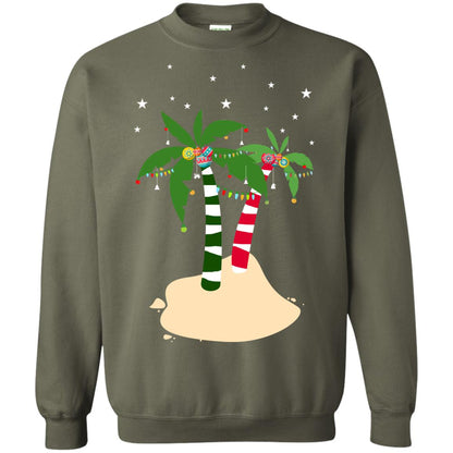 Decorated Tropical Coconut Tree Merry X-mas 2018 Gift Shirt Military Green
