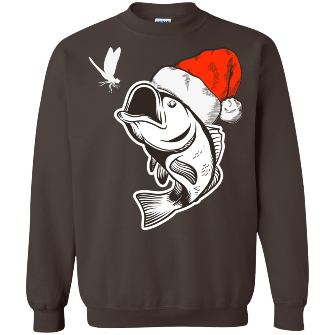 Bass Fishing Santa Hat Christmas Gift Shirt For Fishing Lovers Dark Chocolate