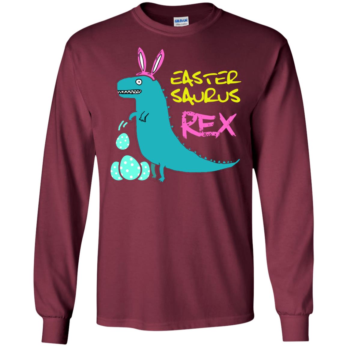 Easter Saurus Trex Bunny Dinosaur T-shirt Maroon