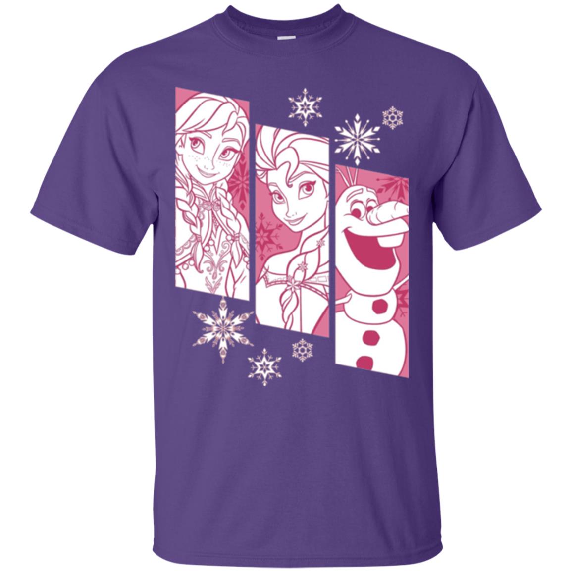 Frozen Anna Elsa Olaf Snowflake Panel Graphic T-shirt Purple