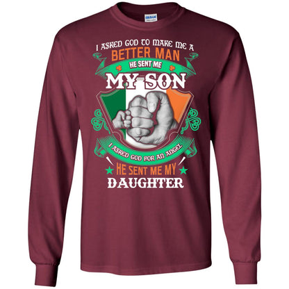 He Sent Me My Son He Sent Me My Daughter Saint Patrick's Day Shirt For Dad Maroon