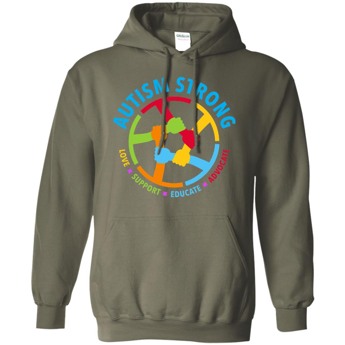 Autism Strong Love Support Educate Advocate Autism Awareness T-shirt Military Green