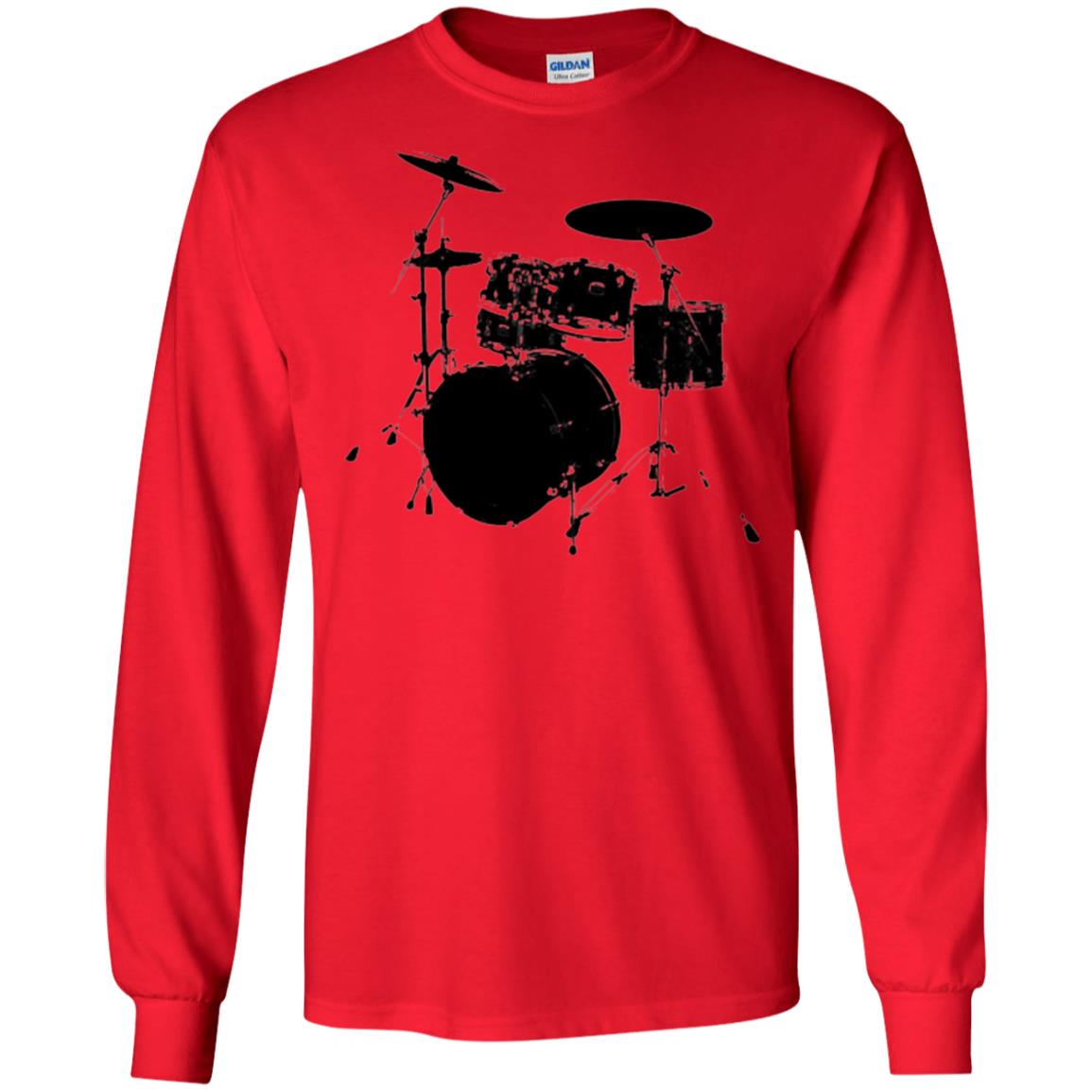 Drum Lovers T-shirt Drum Kit Stencil Print Red