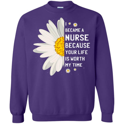 I Became A Nurse Because Your Life Is Worth My Time Best Quote Shirt Purple