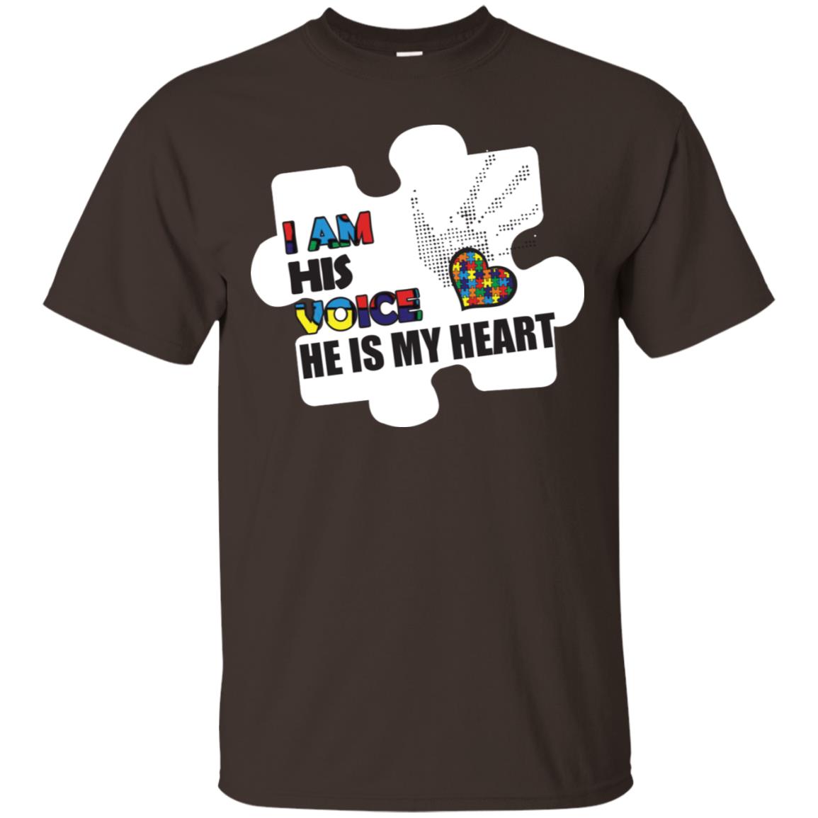 I Am His Voice He Is My Heart Autism Awareness Gift Shirt Dark Chocolate