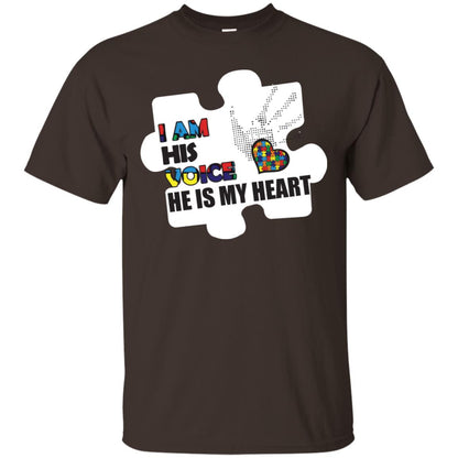 I Am His Voice He Is My Heart Autism Awareness Gift Shirt Dark Chocolate