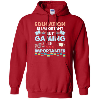 Education Is Important But Gaming Importanter Gamer T-shirt Red