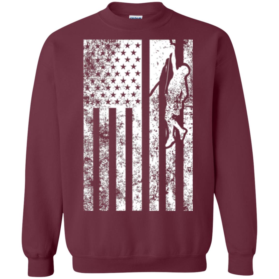 Rock Climbing T Shirt - Rock Climbing Flag Of United States T-shirt Maroon