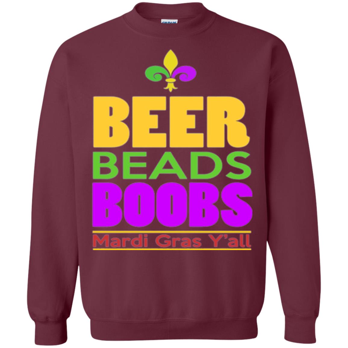 Funny Mardi Gras T-shirt Beer Beads Boobs Mardi Gras Y_all Maroon