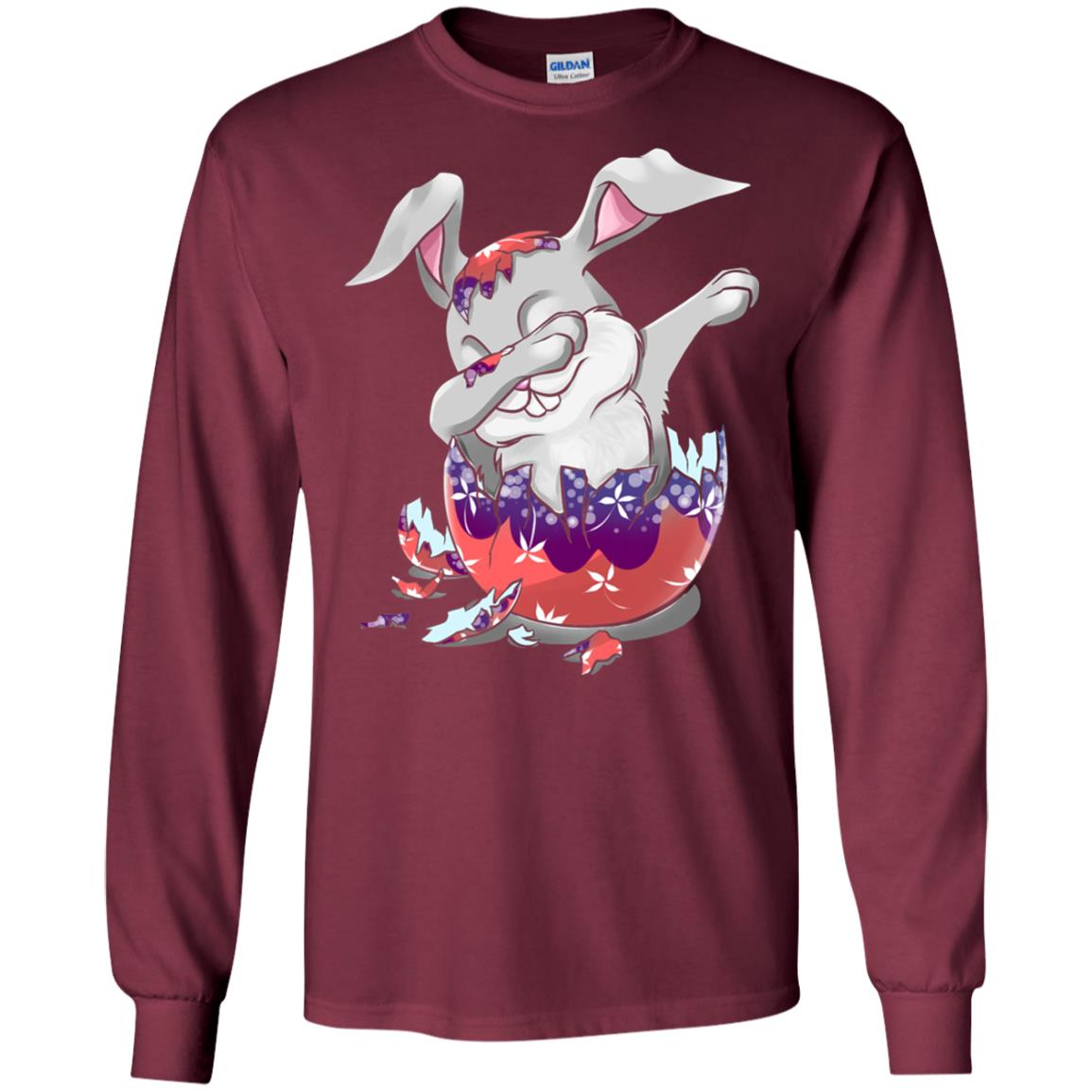 Funny Dabbing Bunny T-shirt For Kids Easter Gift Maroon