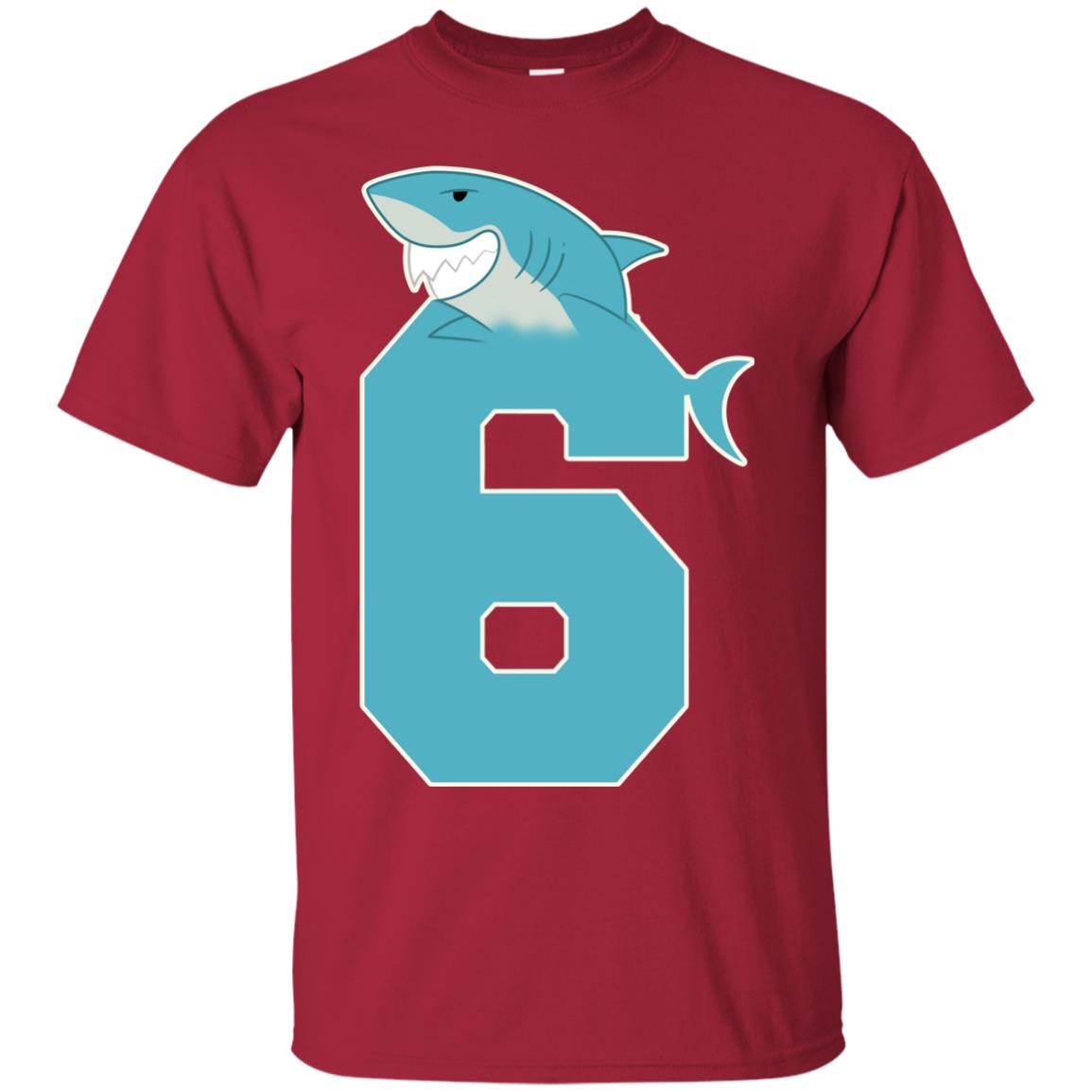 6th Birthday Shark Party Shirt Cardinal