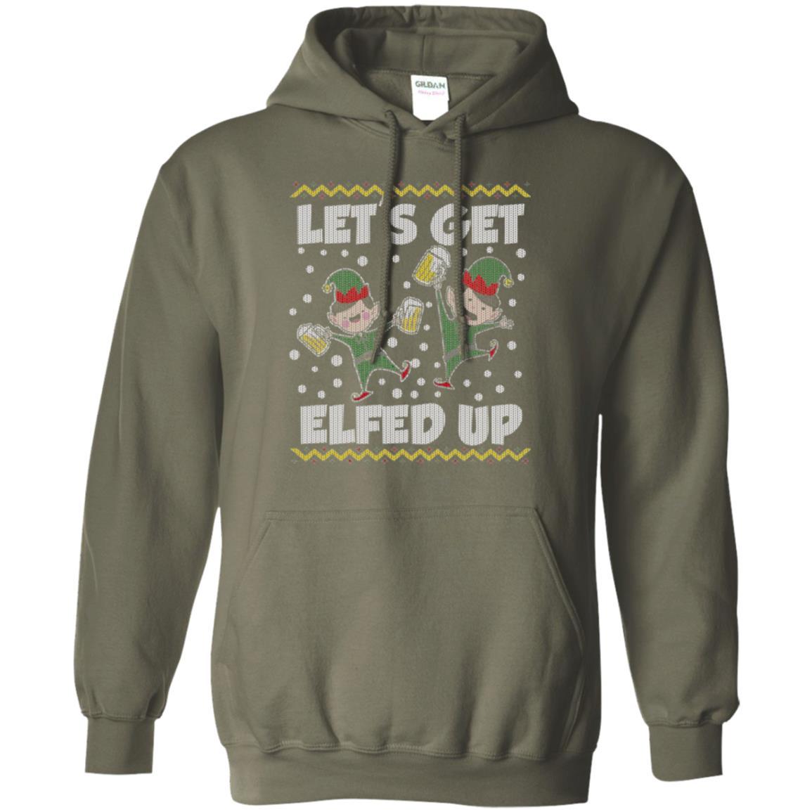 Christmas T-shirt Let's Get Elfed Up Military Green