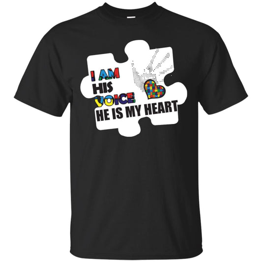 I Am His Voice He Is My Heart Autism Awareness Gift Shirt Black