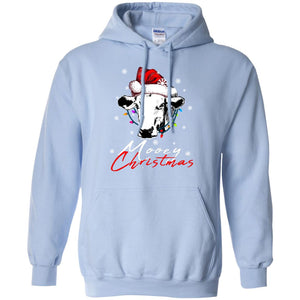 Mooey Merry Christmas X-mas Cow With Santa Hat And Lights Gift ShirtG185 Gildan Pullover Hoodie 8 oz.