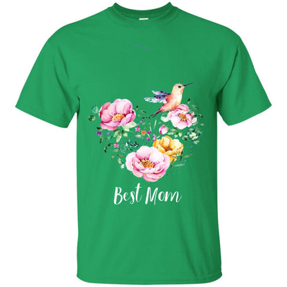 Best Mom Hummingbird Flower Heart Mommy Shirt Irish Green