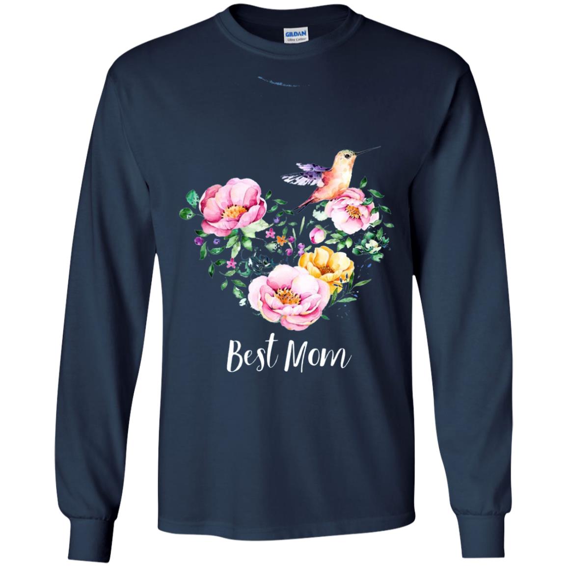 Best Mom Hummingbird Flower Heart Mommy Shirt Navy