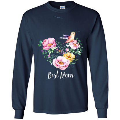 Best Mom Hummingbird Flower Heart Mommy Shirt Navy